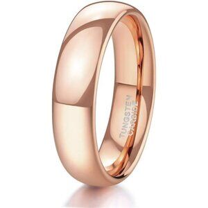 Color: Tungsten-Rose Gold-6mm Tungsten Wedding Band Ring for Women Gold